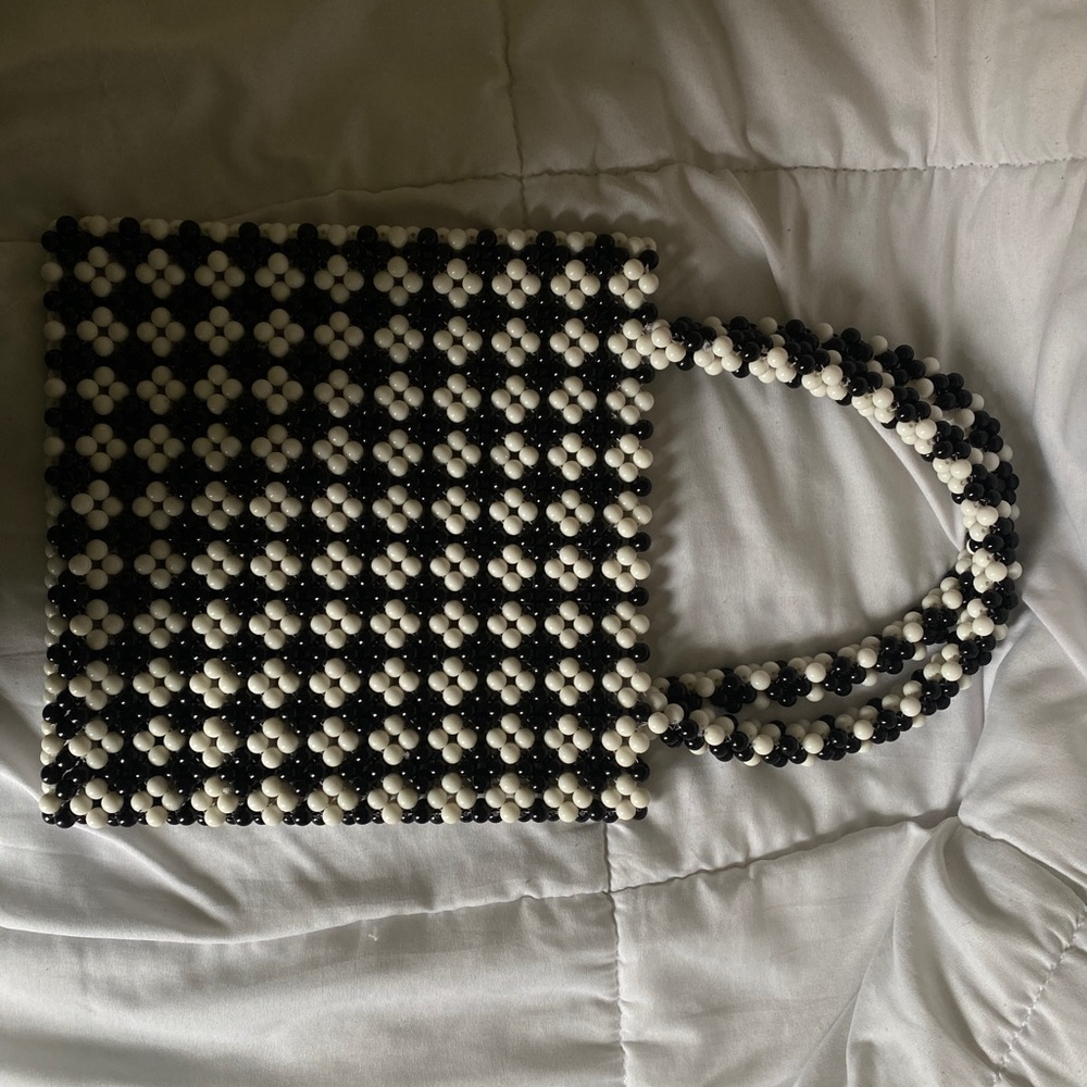 black and white beaded bag